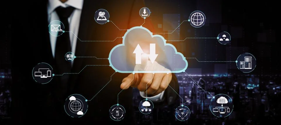 Cloud computing technology and online data storage for business network uds 스톡 사진