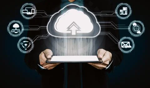 Cloud computing technology and online data storage for business network uds 스톡 사진