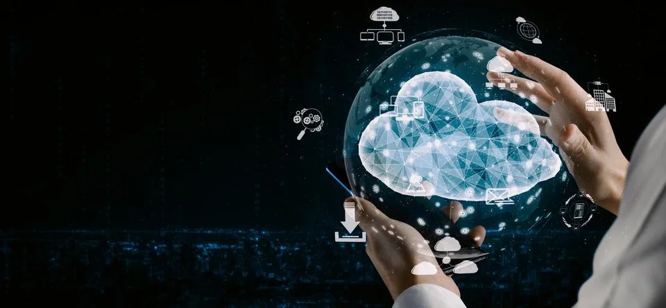 Cloud computing technology and online data storage for business network uds 스톡 사진