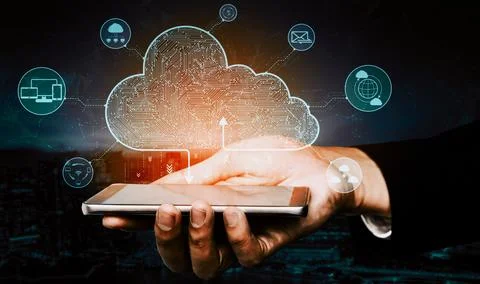 Cloud computing technology and online data storage for business network uds Stock Photos