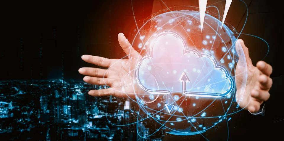 Cloud computing technology and online data storage for business network uds Foto stock