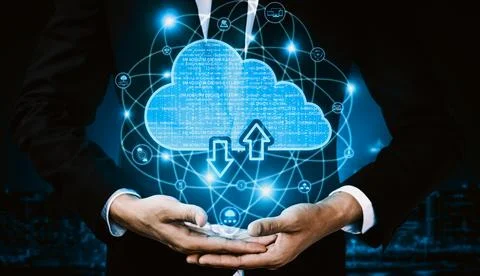 Cloud computing technology and online data storage for business network uds 스톡 사진
