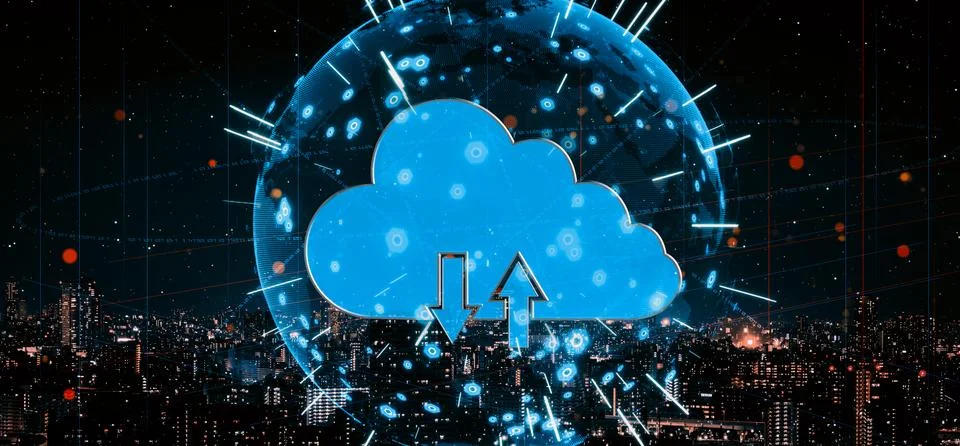 Cloud computing technology and online data storage for business network uds Stock Photos