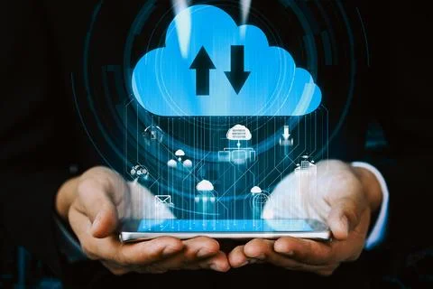 Cloud computing technology and online data storage for business network uds Stock Photos