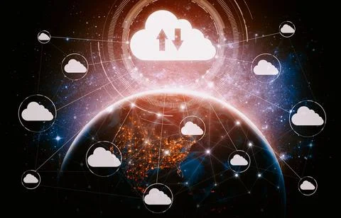 Cloud computing technology and online data storage for business network uds Stock Photos