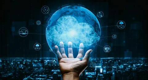 Cloud computing technology and online data storage for business network uds Foto stock