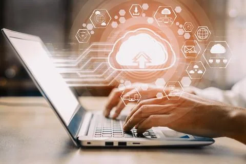 Cloud computing technology and online data storage for business network uds Stock Photos