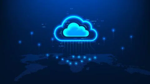 Cloud computing technology background featuring a cloud connected to the gl.. Stockillustratie