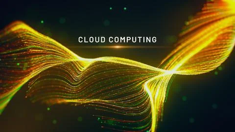Cloud Computing Technology Background with Golden Particle Wave and Light Stock Illustration