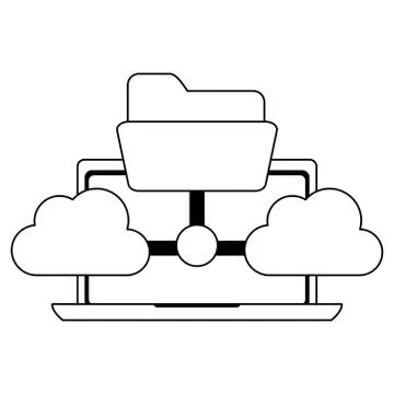 Cloud computing technology in black and white Stock Illustration