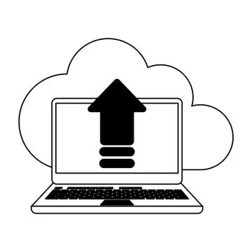 Cloud computing technology black and white Stock Illustration