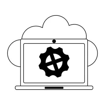 Cloud computing technology black and white Stock Illustration