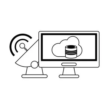 Cloud computing technology in black and white Stock Illustration