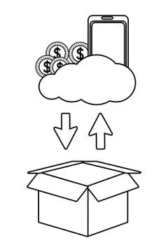 Cloud computing technology in black and white Illustrazione stock