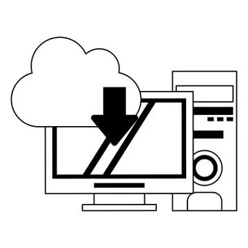 Cloud computing technology in black and white 스톡 일러스트