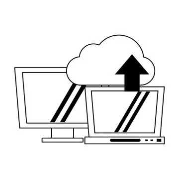 Cloud computing technology black and white Stockillustratie