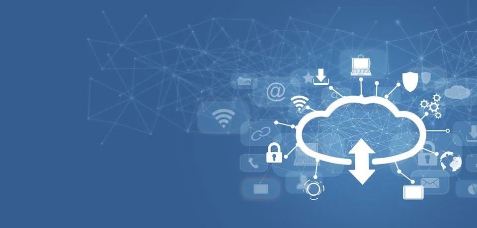 Cloud computing technology on blue background. Foto stock