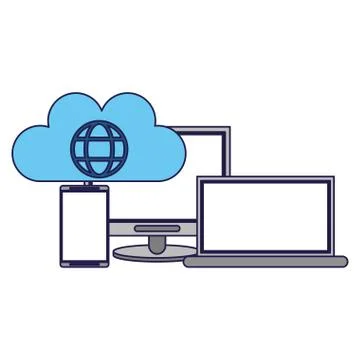 Cloud computing technology blue lines 스톡 일러스트