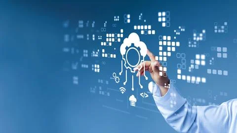 Cloud computing technology for business management and software solutions in a Stock Photos