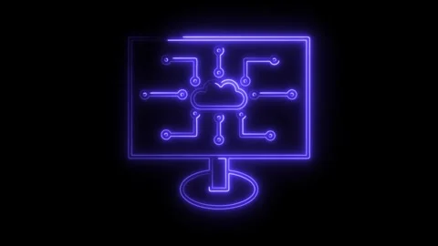 Cloud computing technology on computer screen with neon glow effect for cyb.. Stock Footage 308903378