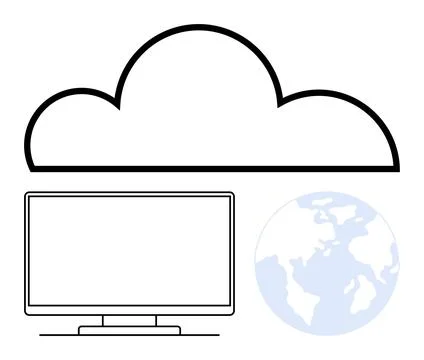 Cloud Computing Technology with Computer Screen and Globe Highlighting Glob.. Stock Illustration