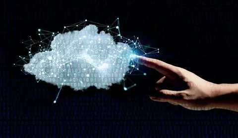 Cloud computing technology concept with 3d rendering cloud with digital conne Stock Photos