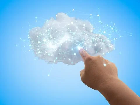 Cloud computing technology concept with 3d rendering cloud with digital conne Stock Photos