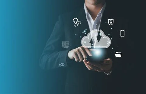 Cloud computing technology concept with businessman. Big data analytics and.. Foto stock