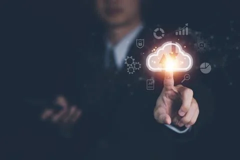 Cloud computing technology concept with businessman. Big data analytics and.. Stock Photos