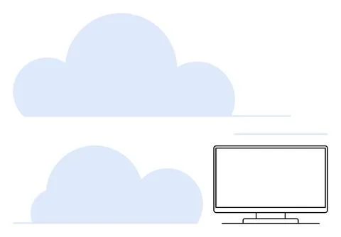Cloud Computing Technology Concept with Clouds and Desktop Monitor 스톡 일러스트