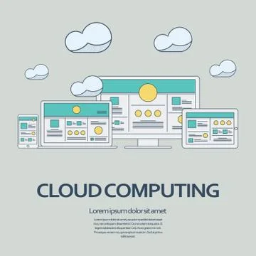 Cloud computing technology concept design. Computer, laptop, smartphone, tablet Illustrazione stock
