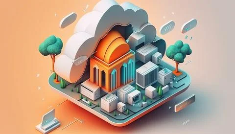 Cloud computing technology concept. Futuristic illustration Stock Illustration