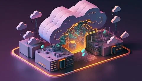 Cloud computing technology concept. Futuristic illustration Stock Illustration
