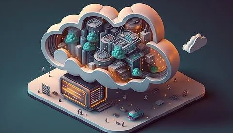 Cloud computing technology concept. Futuristic illustration Illustrazione stock
