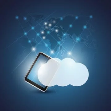 Cloud Computing Technology Concept with Glowing Nodes - Digital Network Con.. Illustrazione stock