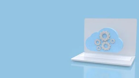 Cloud Computing Technology Concept on Laptop Screen 3d render. 스톡 일러스트