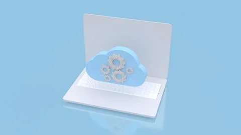 Cloud Computing Technology Concept on Laptop Screen 3d render. 스톡 일러스트