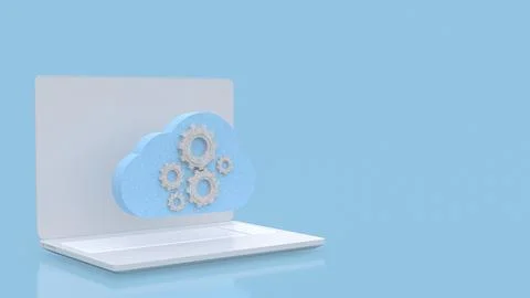 Cloud Computing Technology Concept on Laptop Screen 3d render. Illustrazione stock