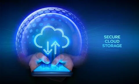 Cloud computing technology concept. Secure cloud storage. Secure data exchang Stock Illustration