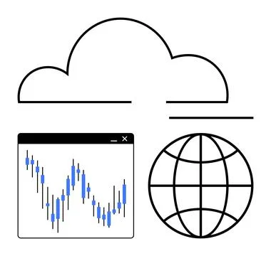 Cloud computing technology concept with a web browser displaying a financial  Stock Illustration