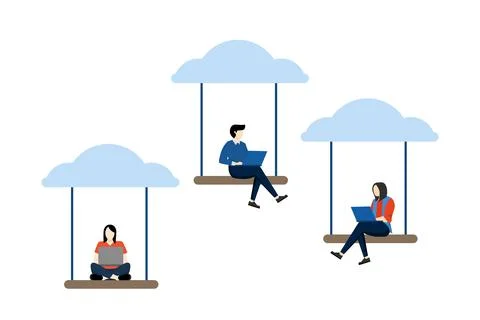 Cloud computing, technology to connect people concept. Illustrazione stock