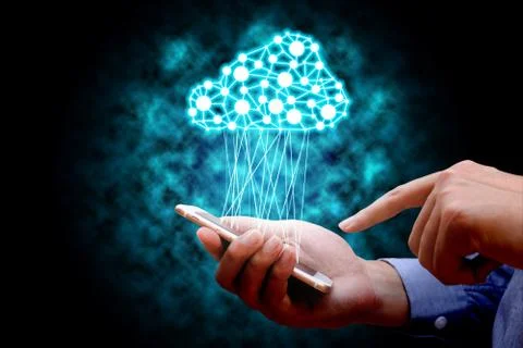 Cloud computing, technology connectivity concept, Businessman using mobile .. Stock Photos