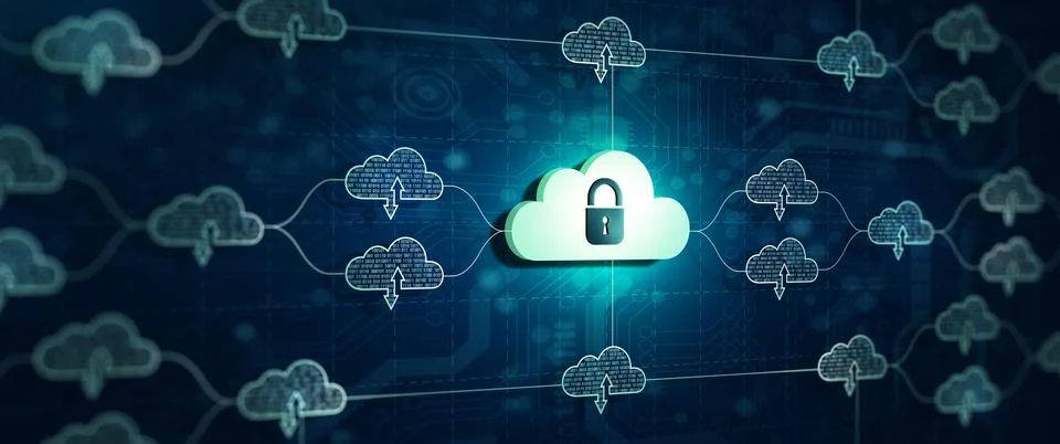 Cloud computing technology. Data information on cloud to backup storage inter Stock Illustration
