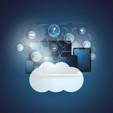 Cloud Computing Technology Design Concept with Icons - Digital Network Conn.. Illustrazione stock