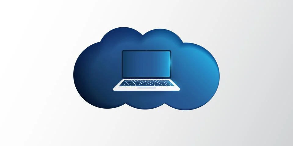 Cloud Computing Technology Design Concept with Laptop Computer - Remote Wor.. Stock Illustration