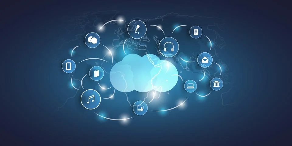 Cloud Computing Technology Design Concept with Icons - Digital Network Conn.. Illustrazione stock