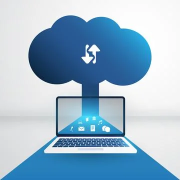 Cloud Computing Technology Design Concept with Laptop and Icons - Digital N.. Illustrazione stock