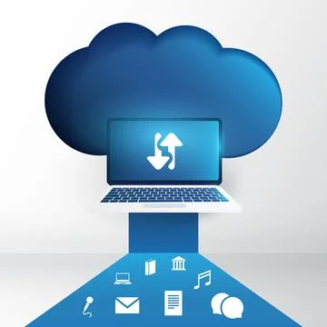 Cloud Computing Technology Design Concept with Laptop and Icons - Digital N.. 스톡 일러스트