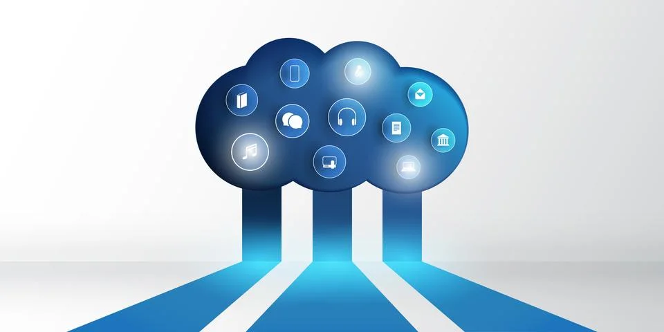 Cloud Computing Technology Design Concept with Icons Representing Digital N.. Illustrazione stock