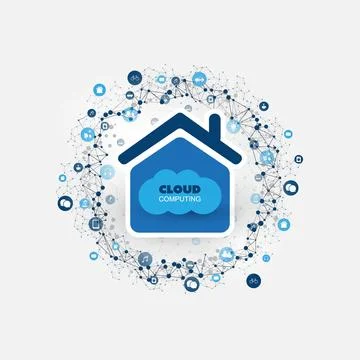 Cloud Computing Technology Design Concept with Icons - Digital Network Conn.. Illustrazione stock